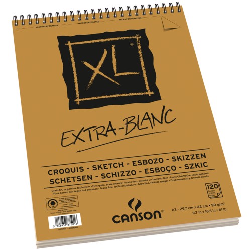 Bloco de Papel Canson XL Extra White 90g/m² A3